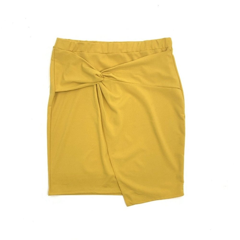 Mustard Wrap Ruche Over The Knee Skirt